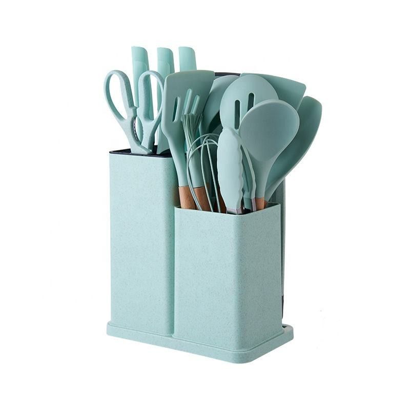 ZS - Silicone Kitchenware Set 19 Pieces Knife & Spoon Set With Storage Rack