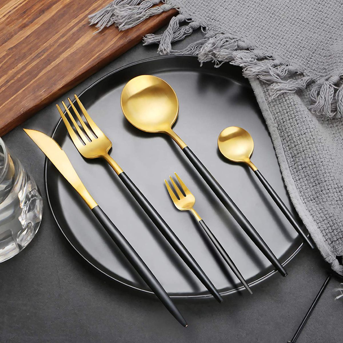 ZS - 2 Tone Cutlery Set 24pcs Set - Black and Gold