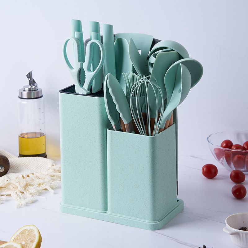 ZS - Silicone Kitchenware Set 19 Pieces Knife & Spoon Set With Storage Rack
