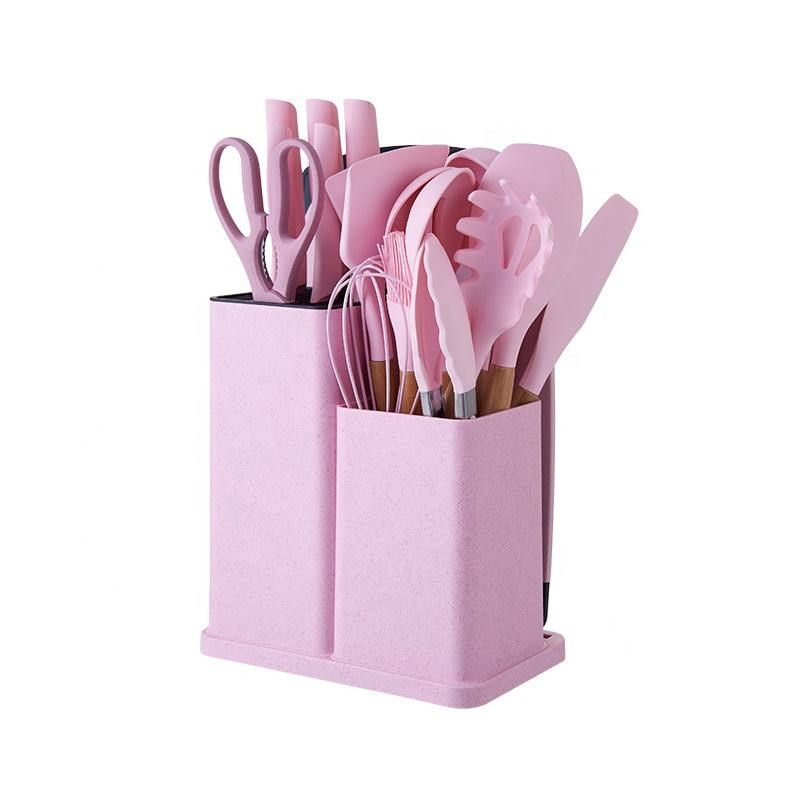 ZS - Silicone Kitchenware Set 19 Pieces Knife & Spoon Set With Storage Rack