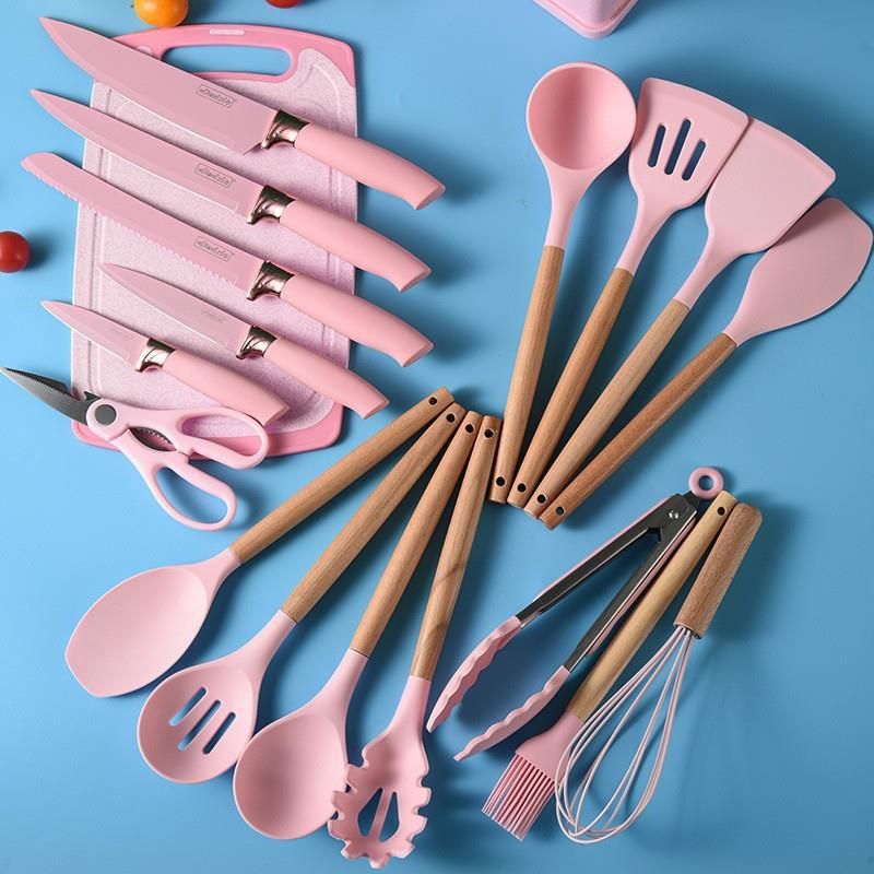 ZS - Silicone Kitchenware Set 19 Pieces Knife & Spoon Set With Storage Rack