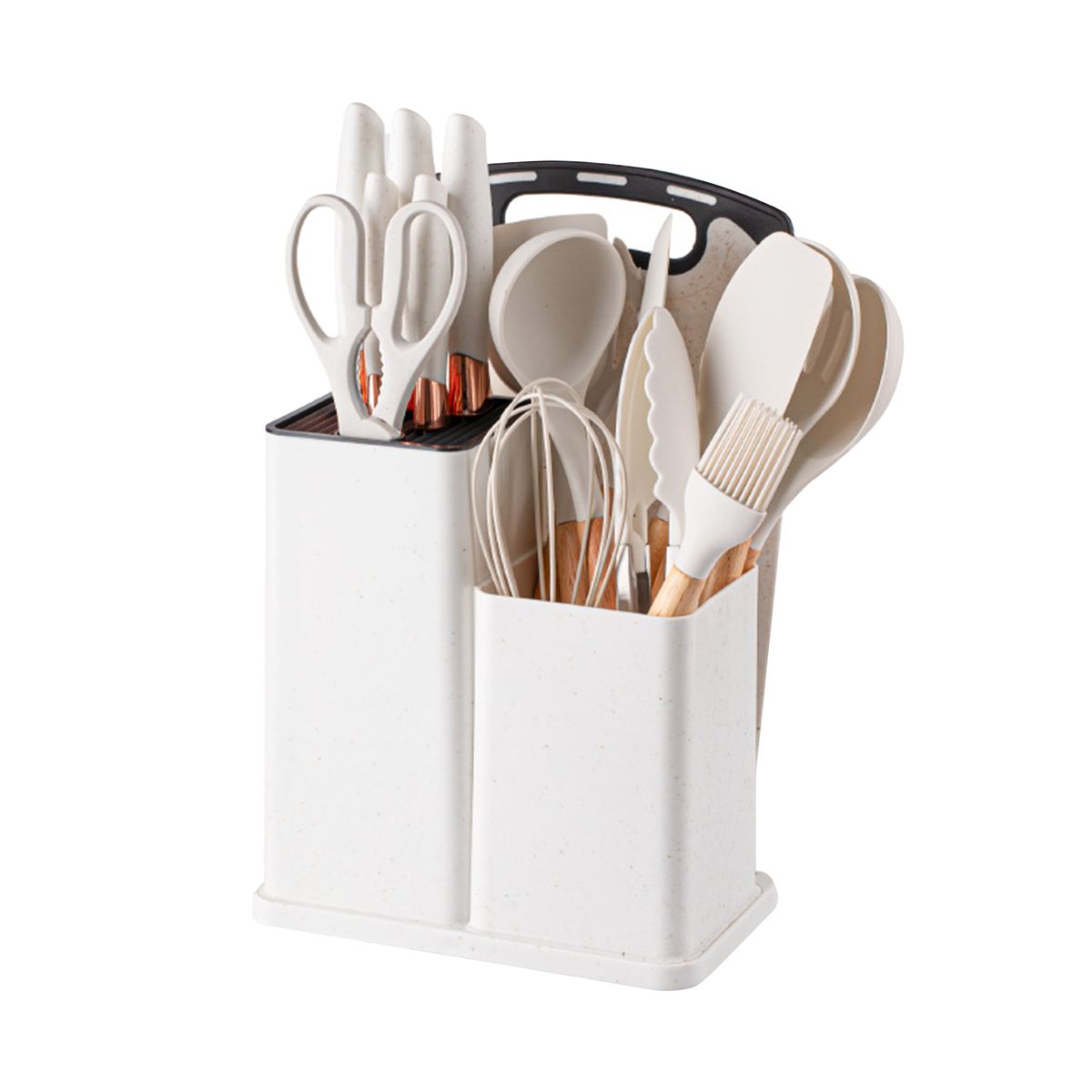 ZS - Silicone Kitchenware Set 19 Pieces Knife & Spoon Set With Storage Rack