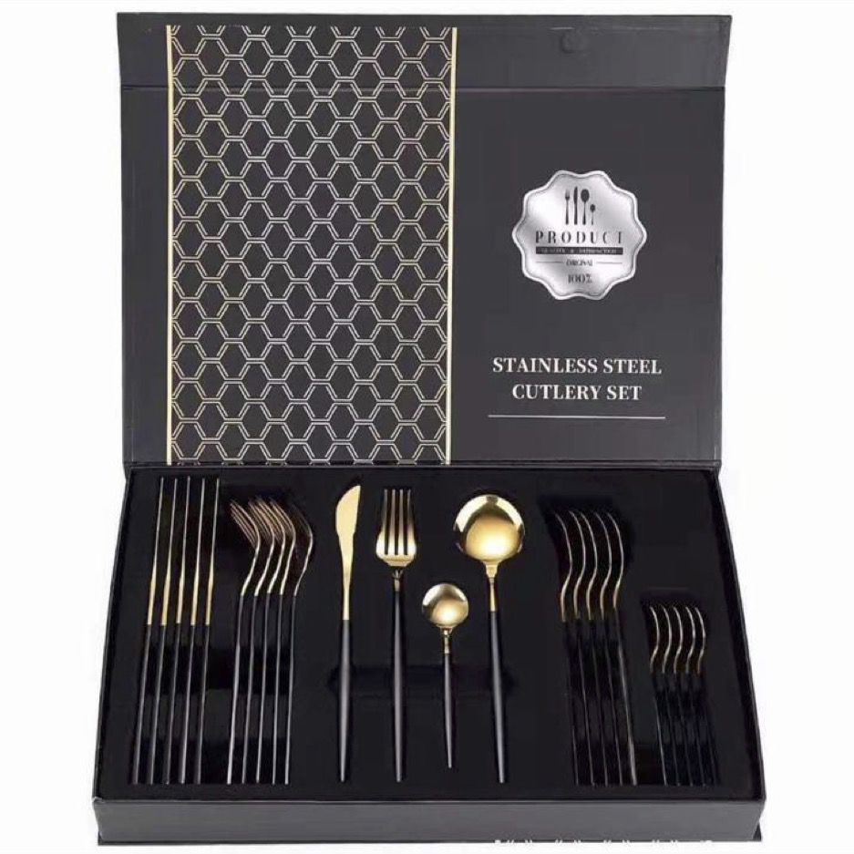 ZS - 2 Tone Cutlery Set 24pcs Set - Black and Gold