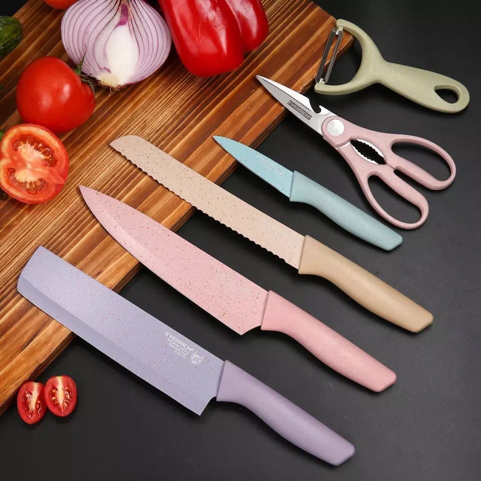 ZS - 6 Piece High Carbon Stainless Steel Knife Set Macaroon Pastel Color