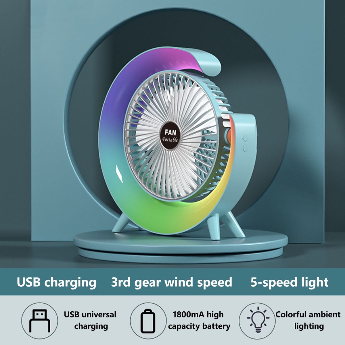 ZS - USB Power Desktop Rechargeable Portable Mini Rotatable Lighting Fan