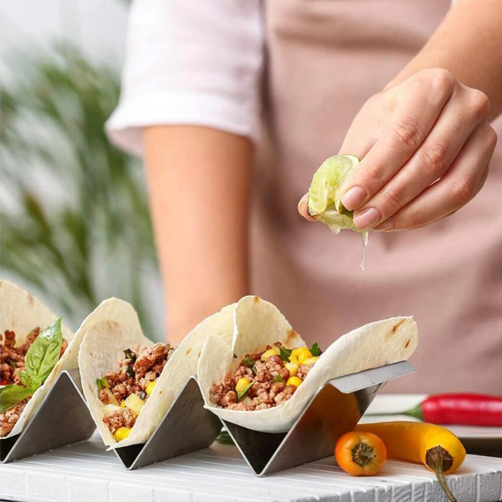 ZS - Taco Holder Stand Stainless Steel Taco Rack with Handles 3PCS SET