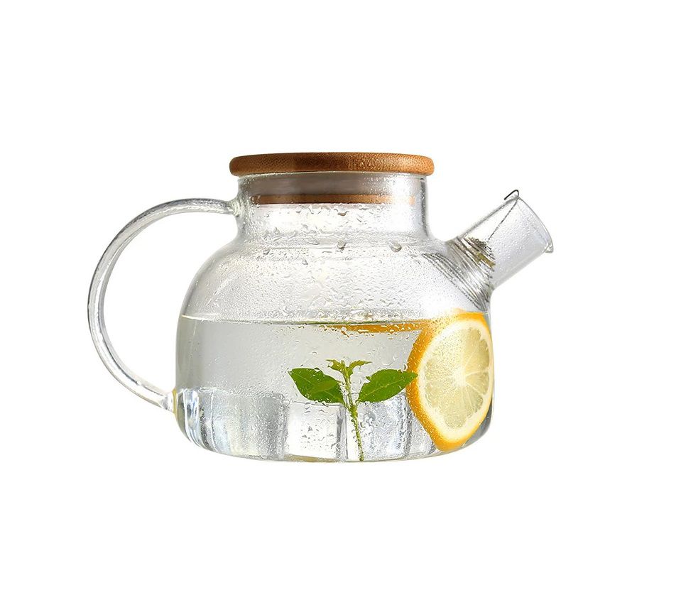 ZS - Teapot 1 Litre Traditional Borosilicate Glass With Wooden Lid