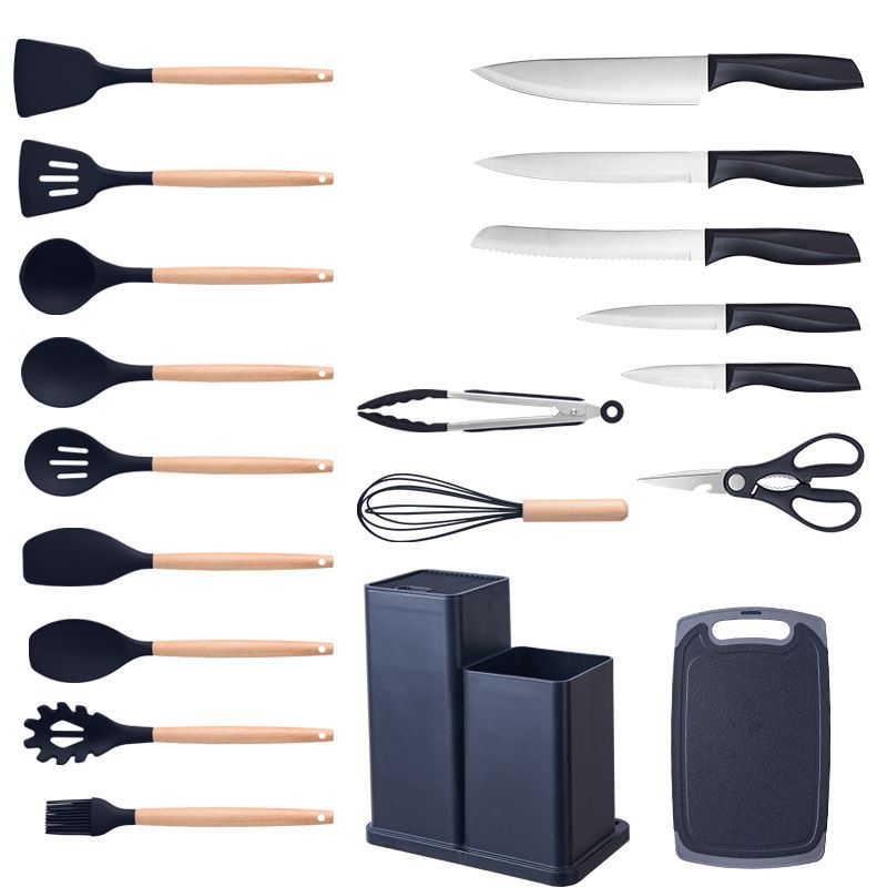ZS - Silicone Kitchenware Set 19 Pieces Knife & Spoon Set With Storage Rack