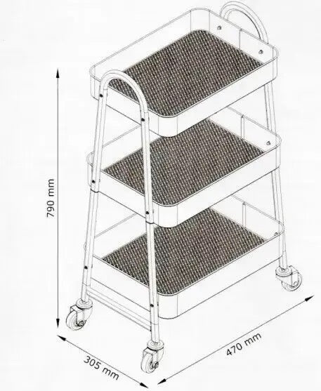 ZS - 3 Tier Metal Storage Trolley Storage Cart Serving Trolley