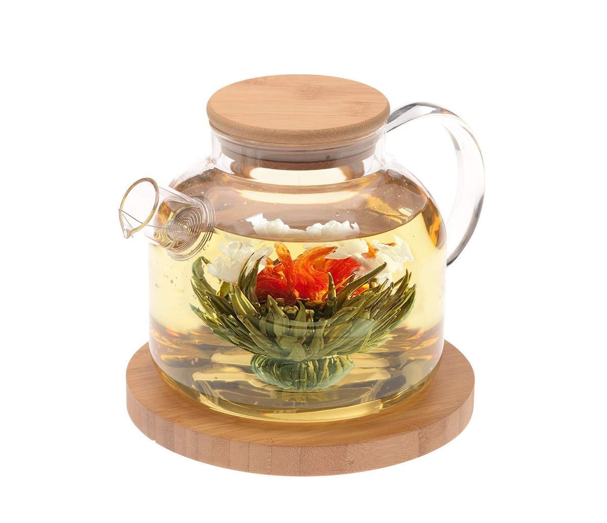 ZS - Teapot 1 Litre Traditional Borosilicate Glass With Wooden Lid