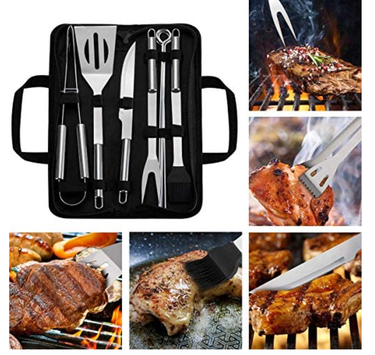 ZS - Stainless Steel Camping Braai 9pcs Utensil Set Portable Braai Grill Tools