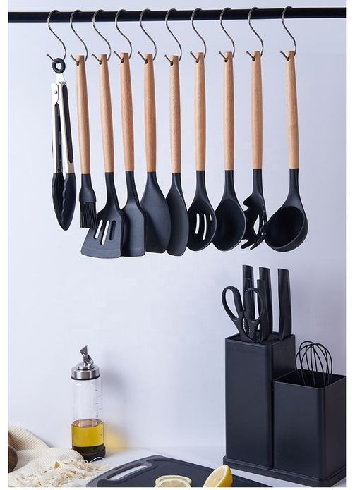 ZS - Silicone Kitchenware Set 19 Pieces Knife & Spoon Set With Storage Rack