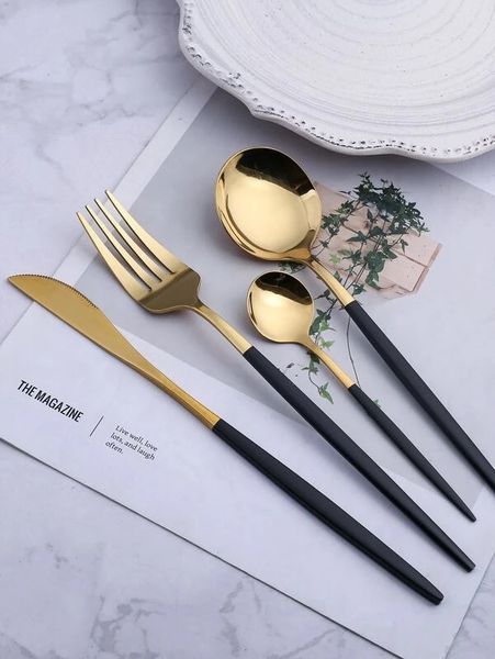 ZS - 2 Tone Cutlery Set 24pcs Set - Black and Gold