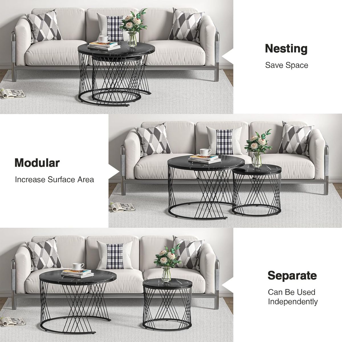 ZS - Stylish and Space-Saving Nesting Coffee Tables