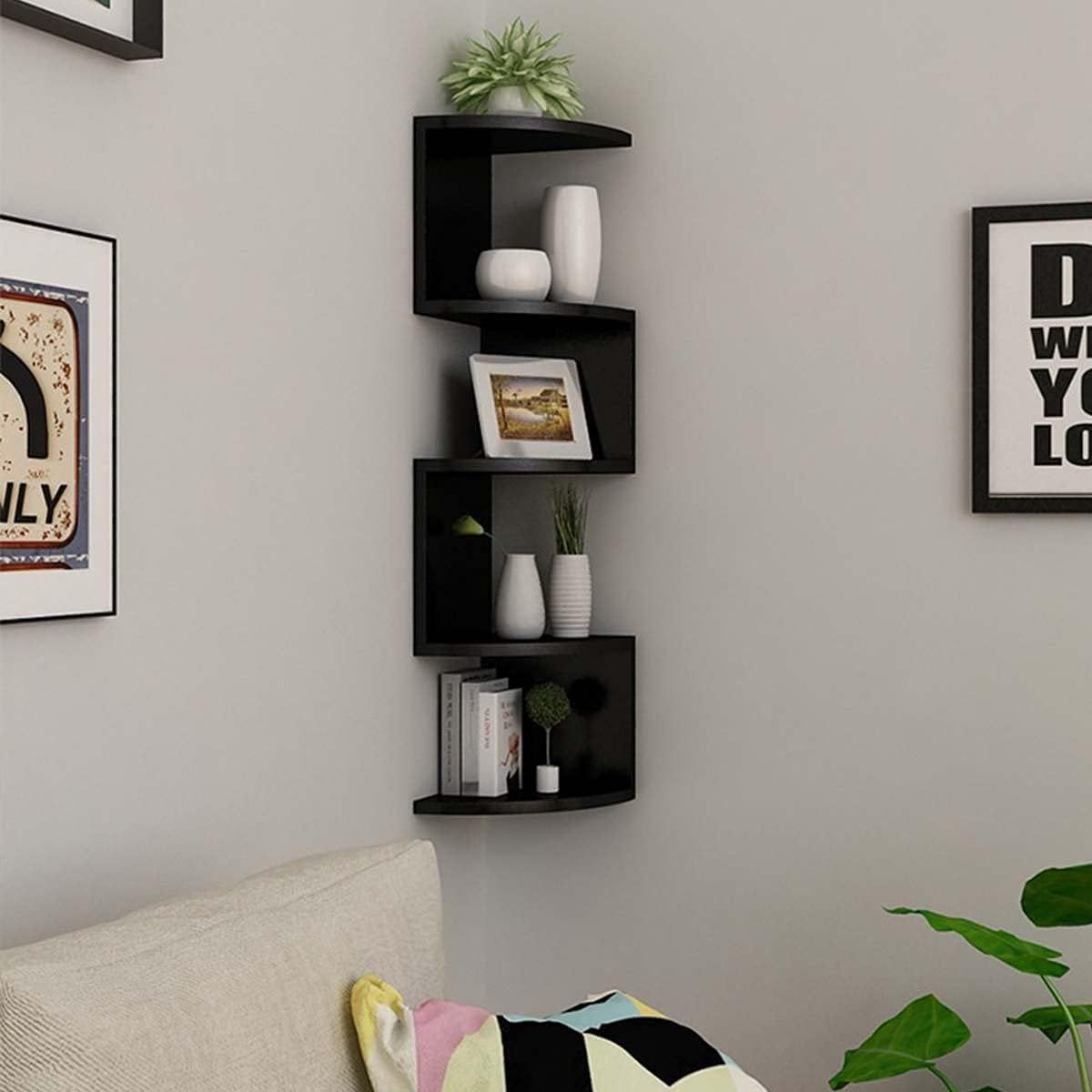 ZS - 5-Tier Corner Wall Mount Bookshelf Organizer Storage Shelf Rack