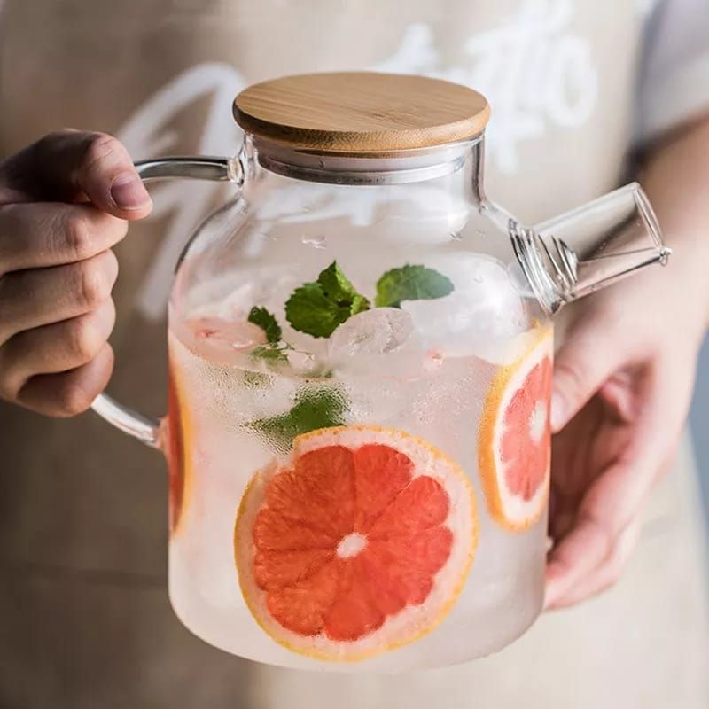 ZS - Teapot 1.5 Litre Traditional Borosilicate Glass With Wooden Lid