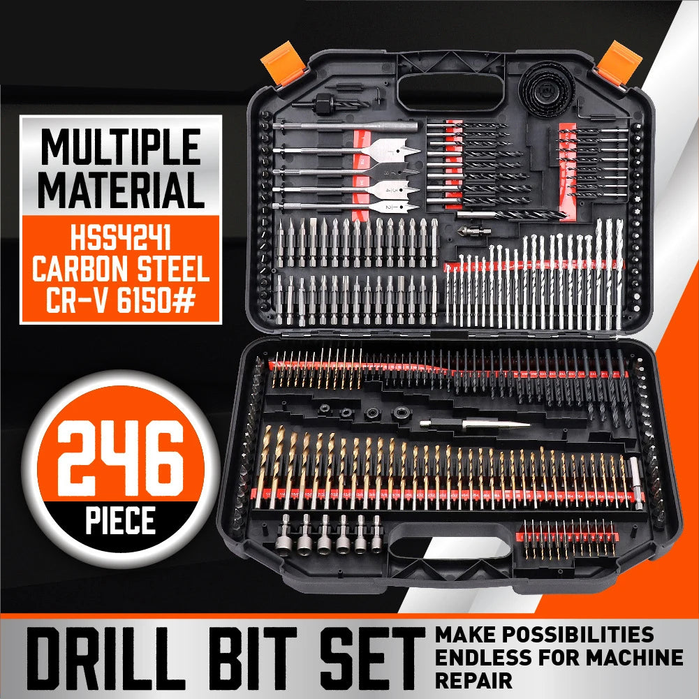 ZS - 246 Pcs Twist Drill Bits Metal Wood Combination Drill Bit Set With Box Case