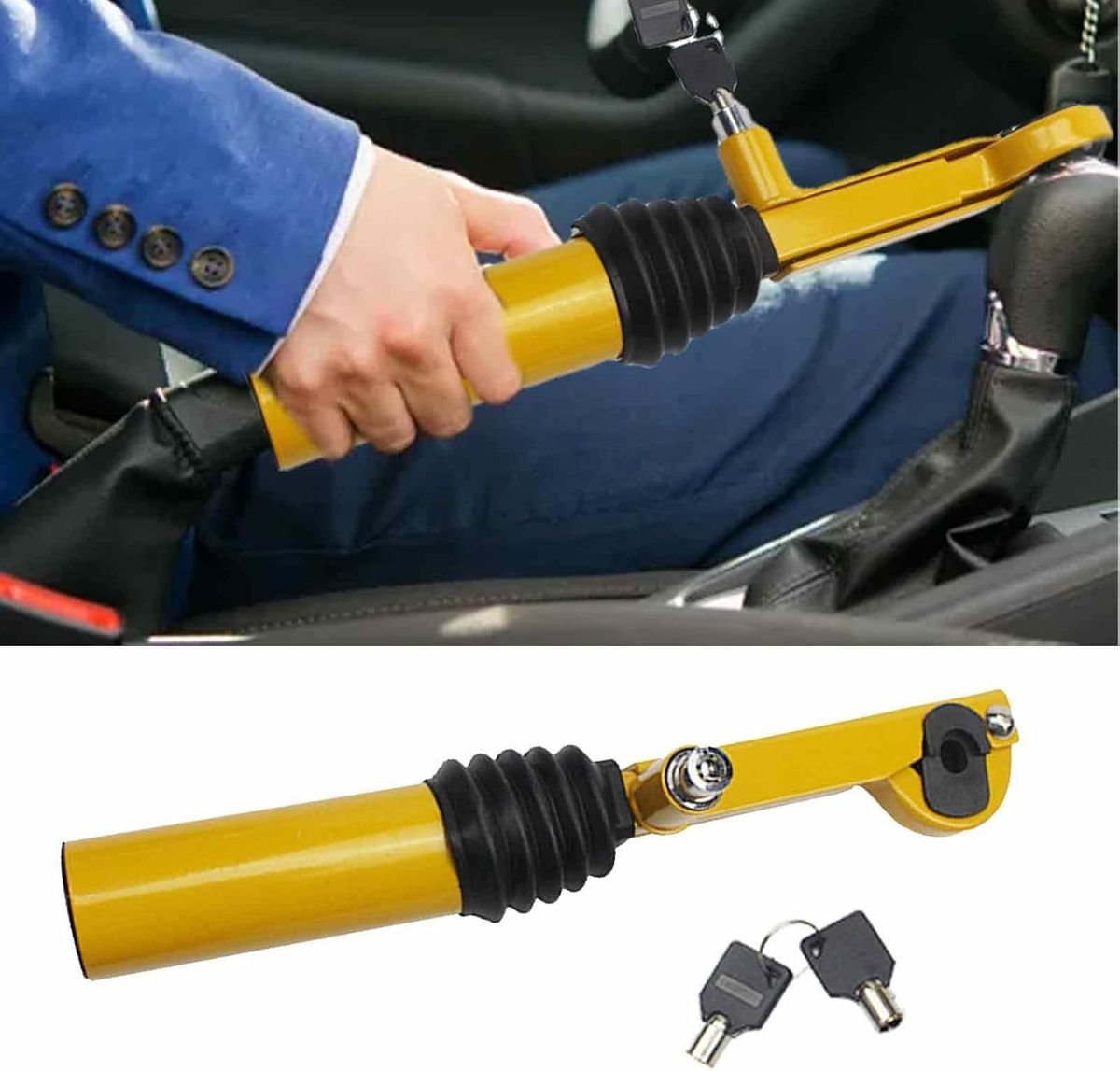 ZS - Car Lock Hand Brake Lock Gear Lock Anti-Theft Lock Gear Yellow
