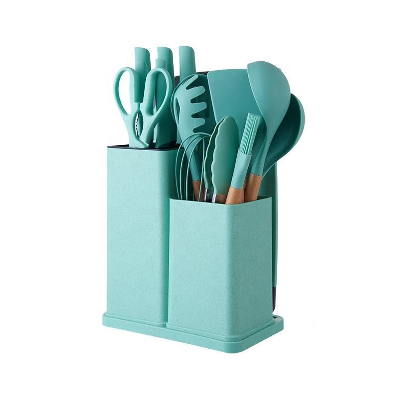ZS - Silicone Kitchenware Set 19 Pieces Knife & Spoon Set With Storage Rack