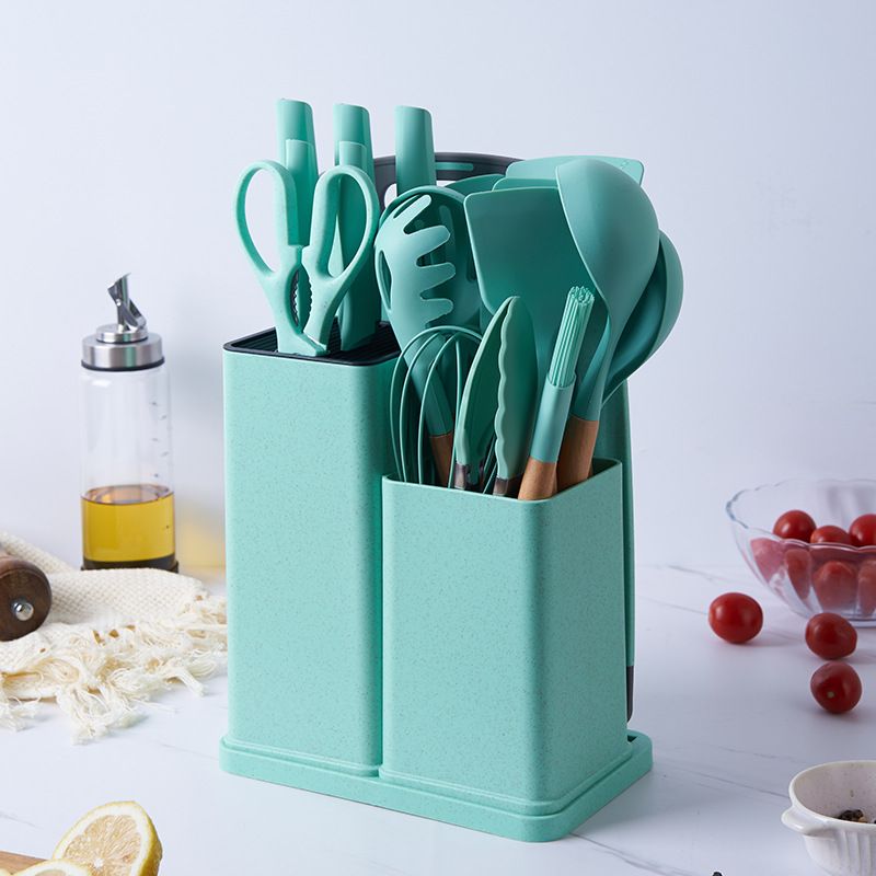 ZS - Silicone Kitchenware Set 19 Pieces Knife & Spoon Set With Storage Rack