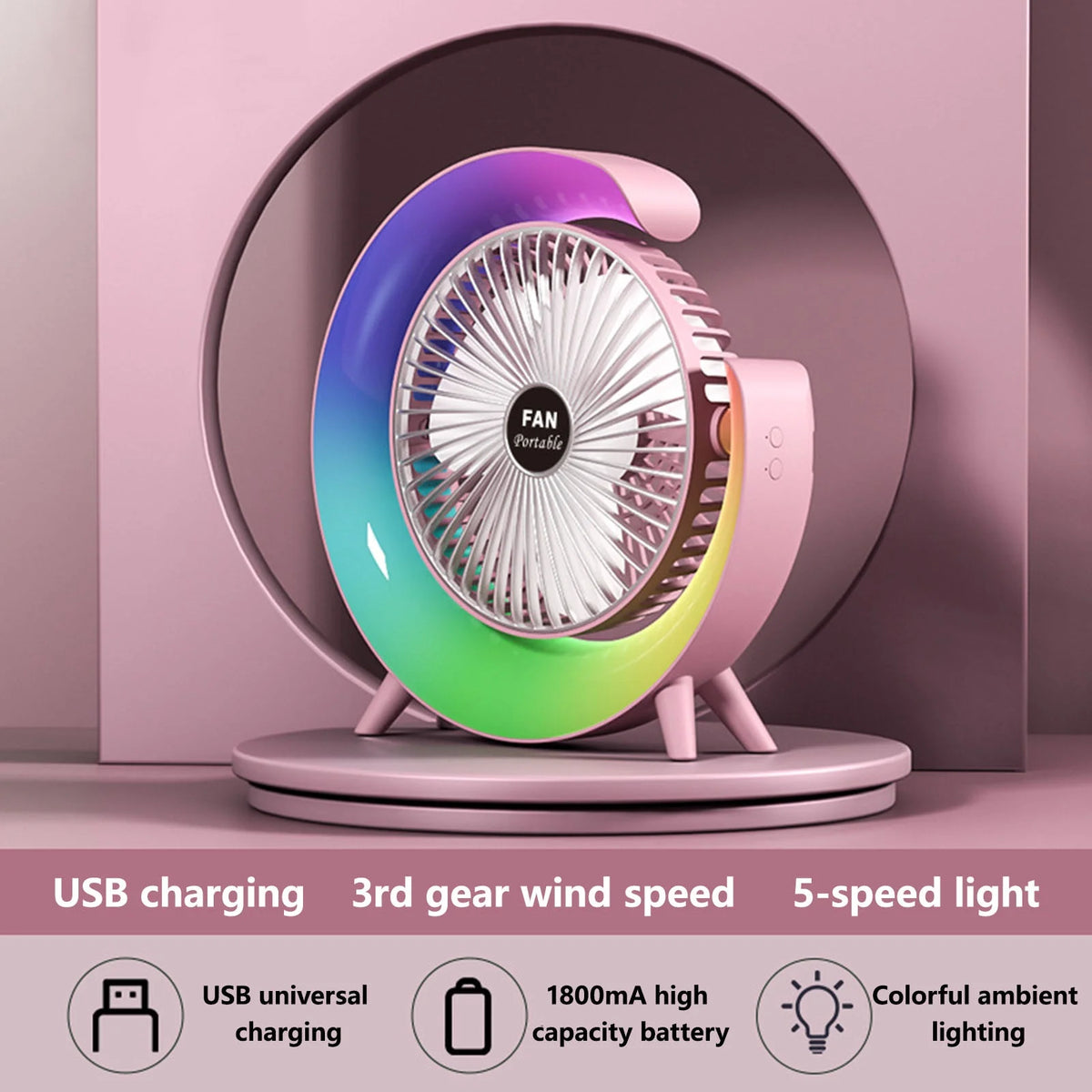 ZS - USB Power Desktop Rechargeable Portable Mini Rotatable Lighting Fan