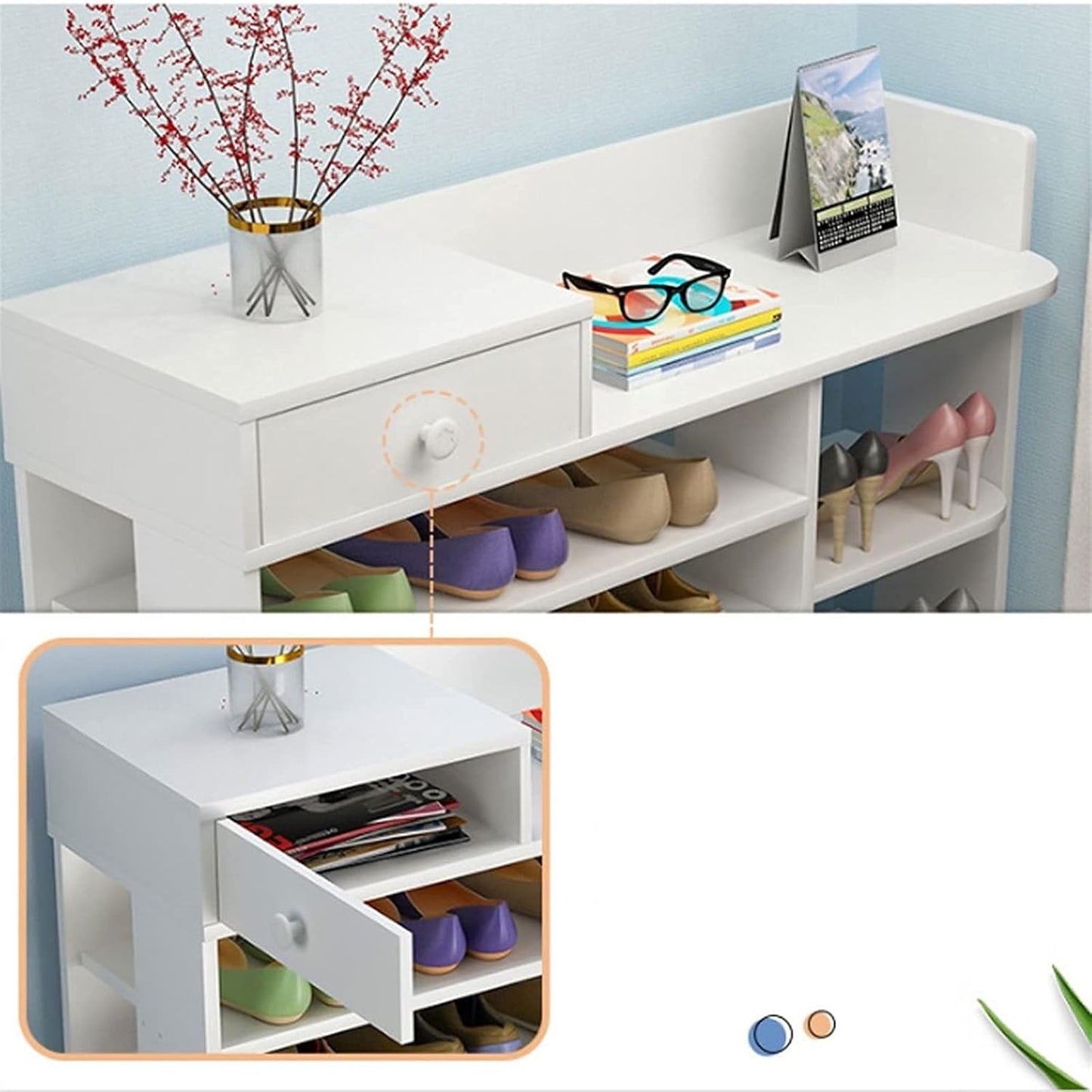 ZS - 7-Tiers Wooden Shoe Rack Cabinet with Drawers