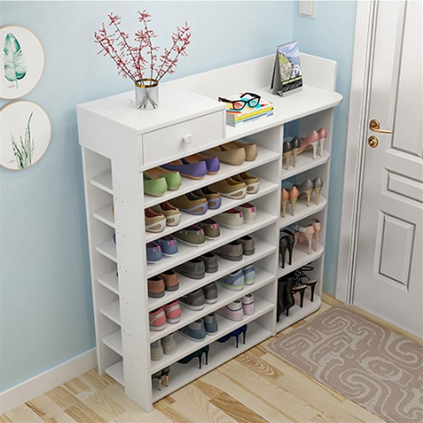 ZS - 7-Tiers Wooden Shoe Rack Cabinet with Drawers