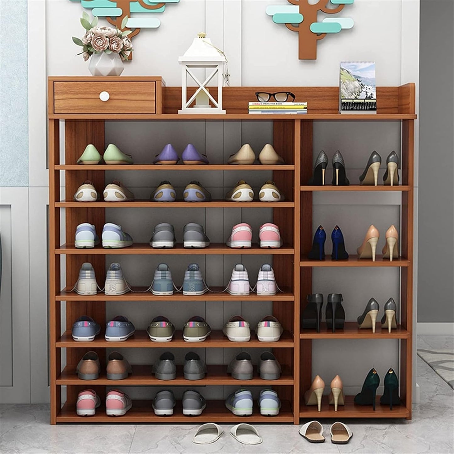 ZS - 7-Tiers Wooden Shoe Rack Cabinet with Drawers