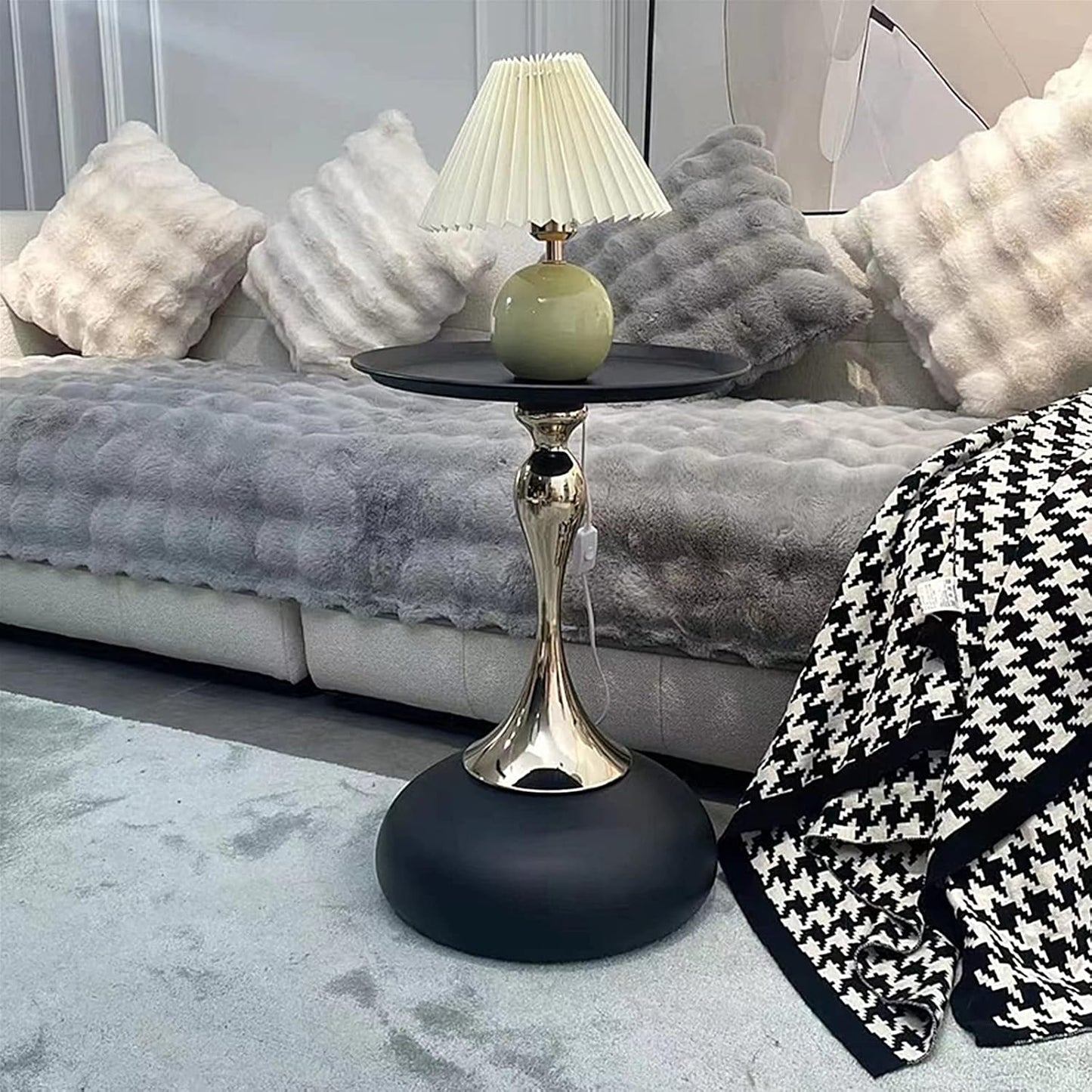 ZS - Modern Luxury Round Oval Base Metal Coffee Table