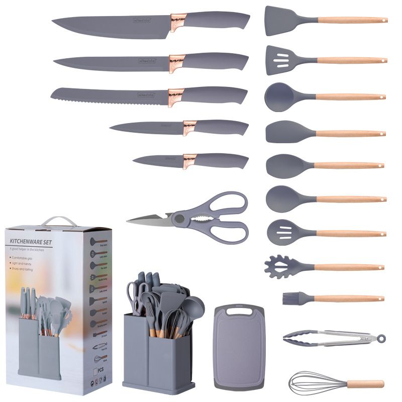 ZS - Silicone Kitchenware Set 19 Pieces Knife & Spoon Set With Storage Rack