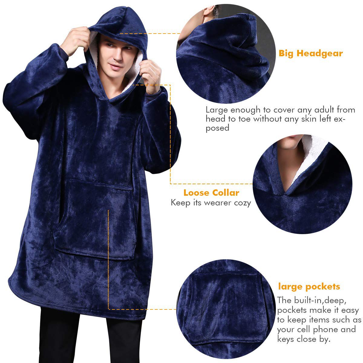 ZS - Huggle Hoodie Ultra Plush Blanket, One Size