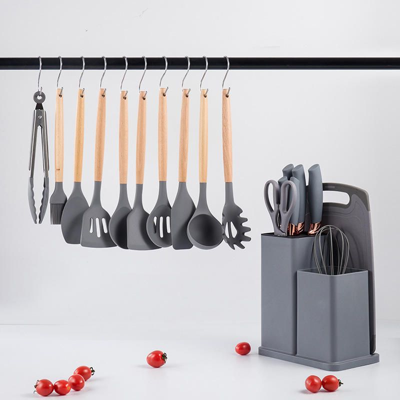 ZS - Silicone Kitchenware Set 19 Pieces Knife & Spoon Set With Storage Rack