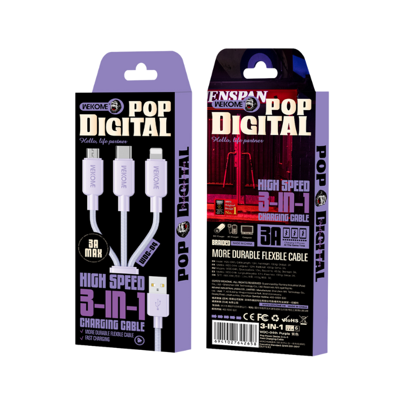 ZS - Charging Cable – Wekome WDC-04th Pop Series Fabric 3-in-1