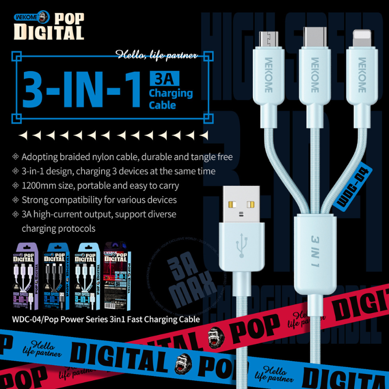 ZS - Charging Cable – Wekome WDC-04th Pop Series Fabric 3-in-1