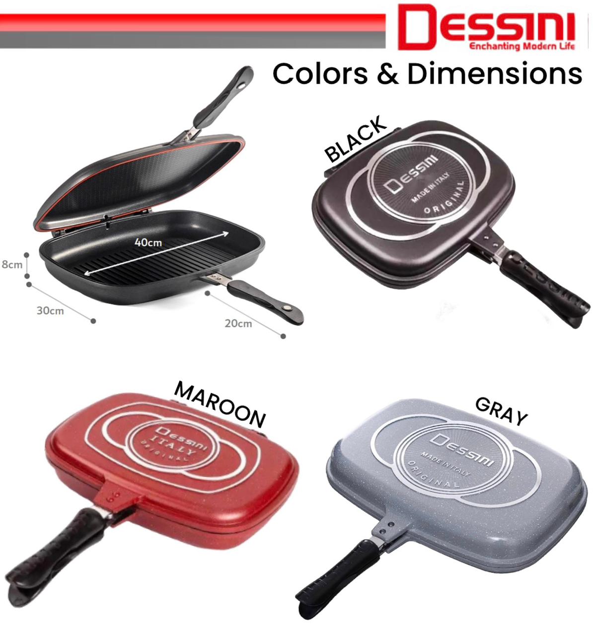 ZS - Dessini Fry Pan/Grill Pan 40cm - Red
