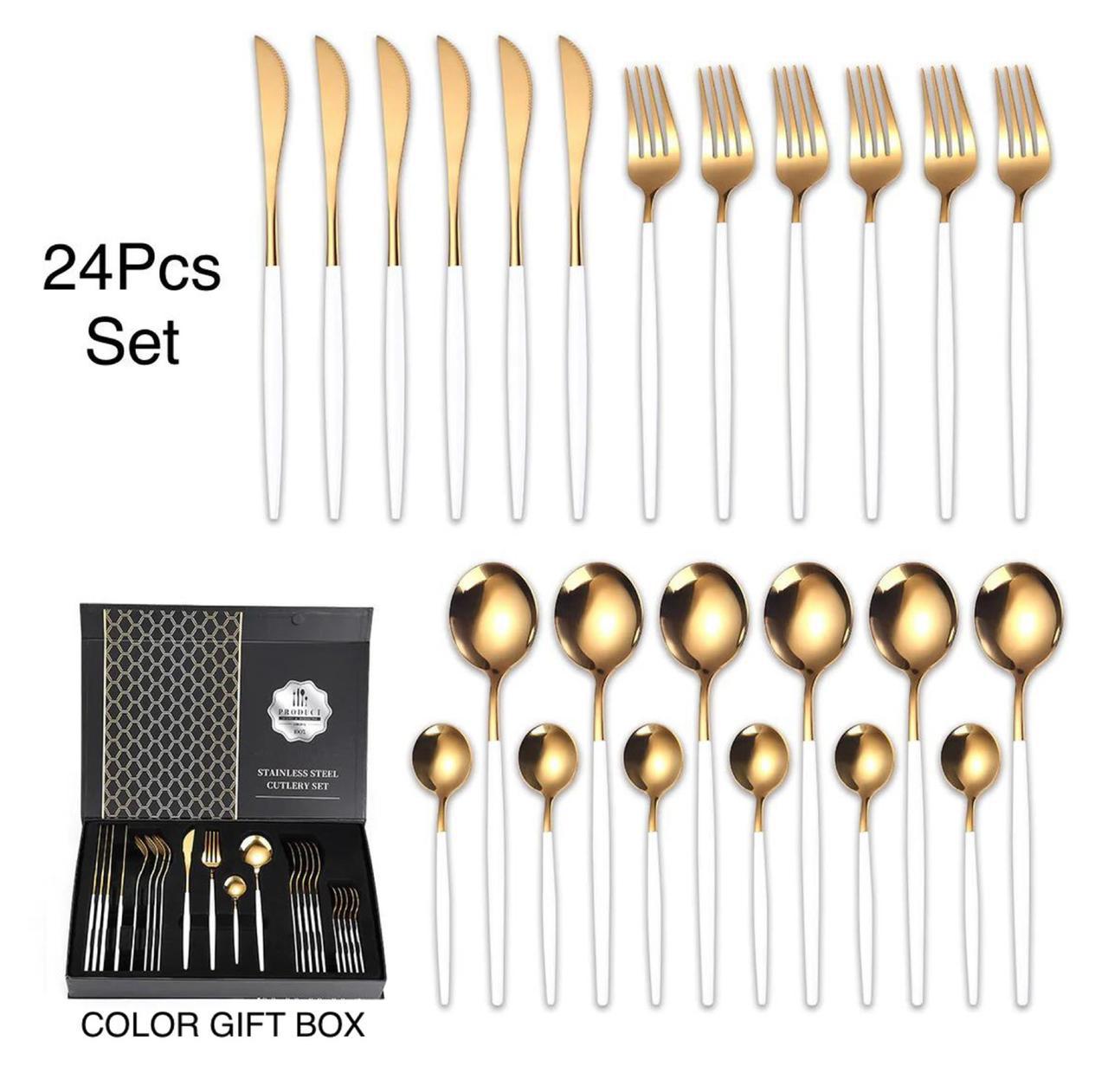 ZS - 2 Tone Cutlery Set 24pcs Set - Red and Gold