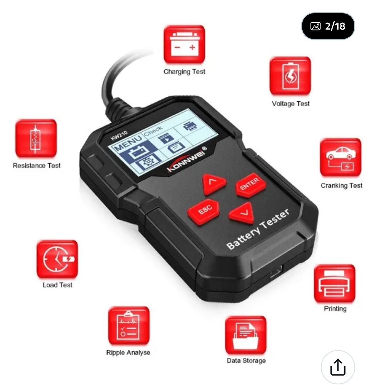 ZS - Konwei KW210 12V Battery Tester