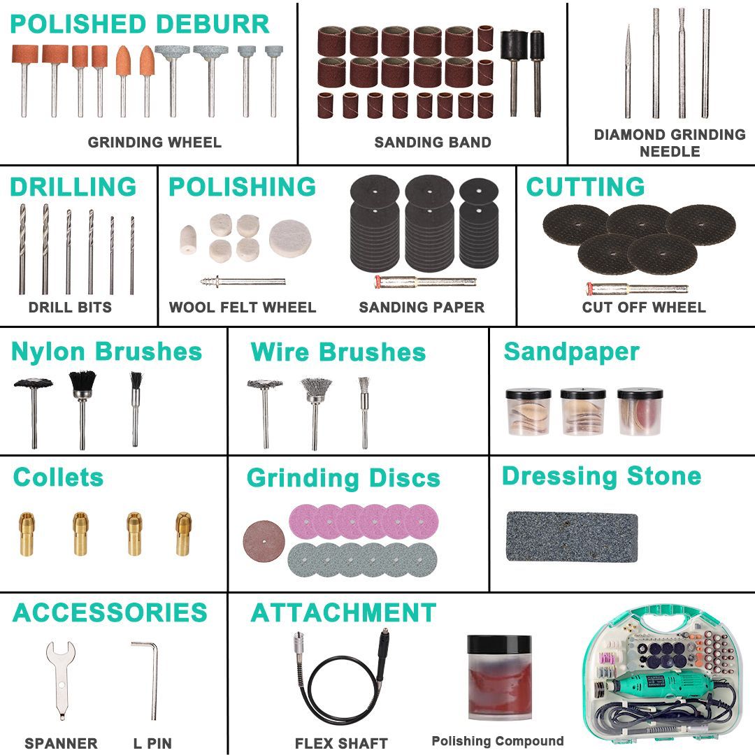 ZS - Mini Die Grinder Tool Kit 130W Rotary Tool With 211 Piece Accessories & Flexible Shaft