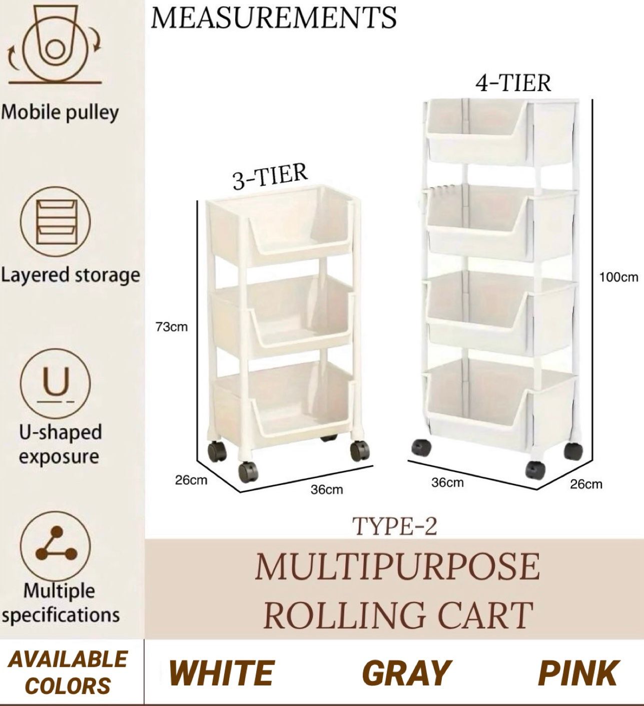 ZS - Multi Purpose Rolling Cart 3 Tier