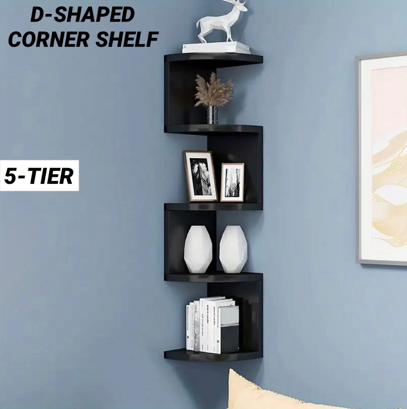 ZS - 5-Tier Corner Wall Mount Bookshelf Organizer Storage Shelf Rack