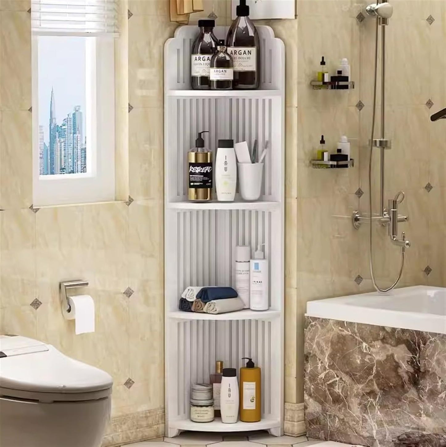 ZS - 4 Tier Corner Shelf Stand PVC Corner Bathroom Shelf