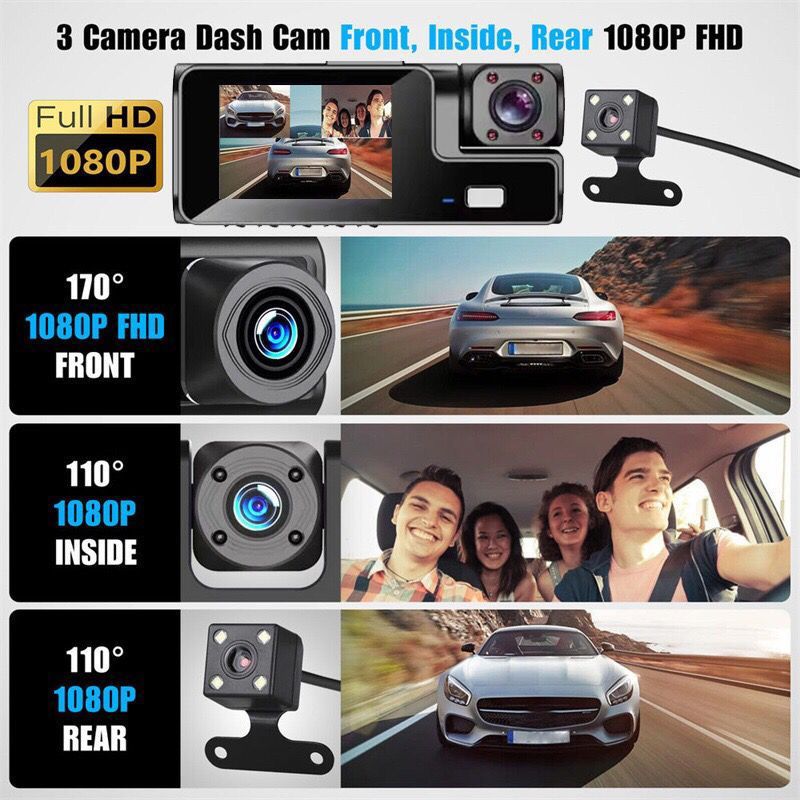 ZS - DUAL DASHCAM HD 1080P Triple Lens Reverse Park Monitor Car DVR viidure