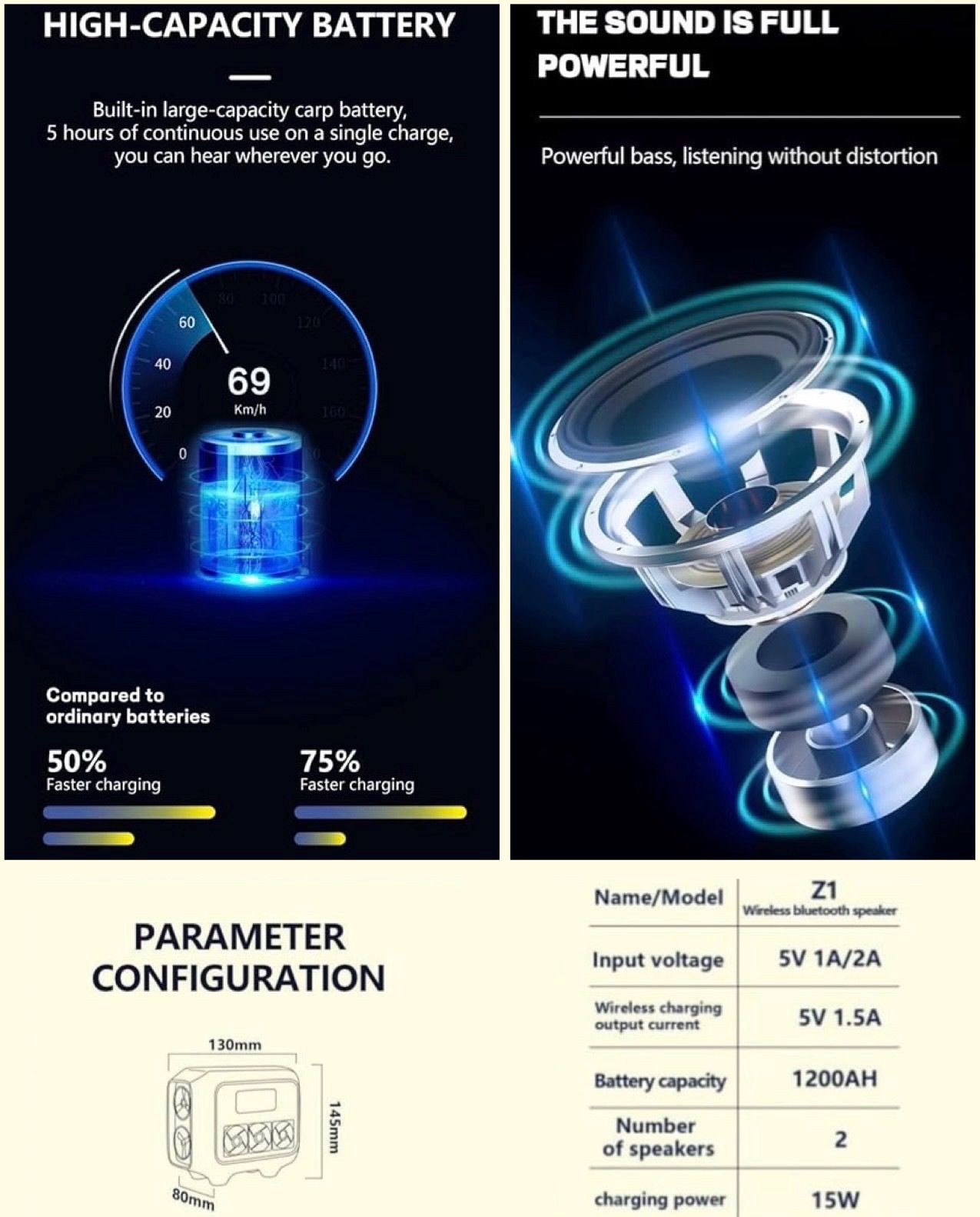 ZS - Bluetooth Speaker with wireless charging station