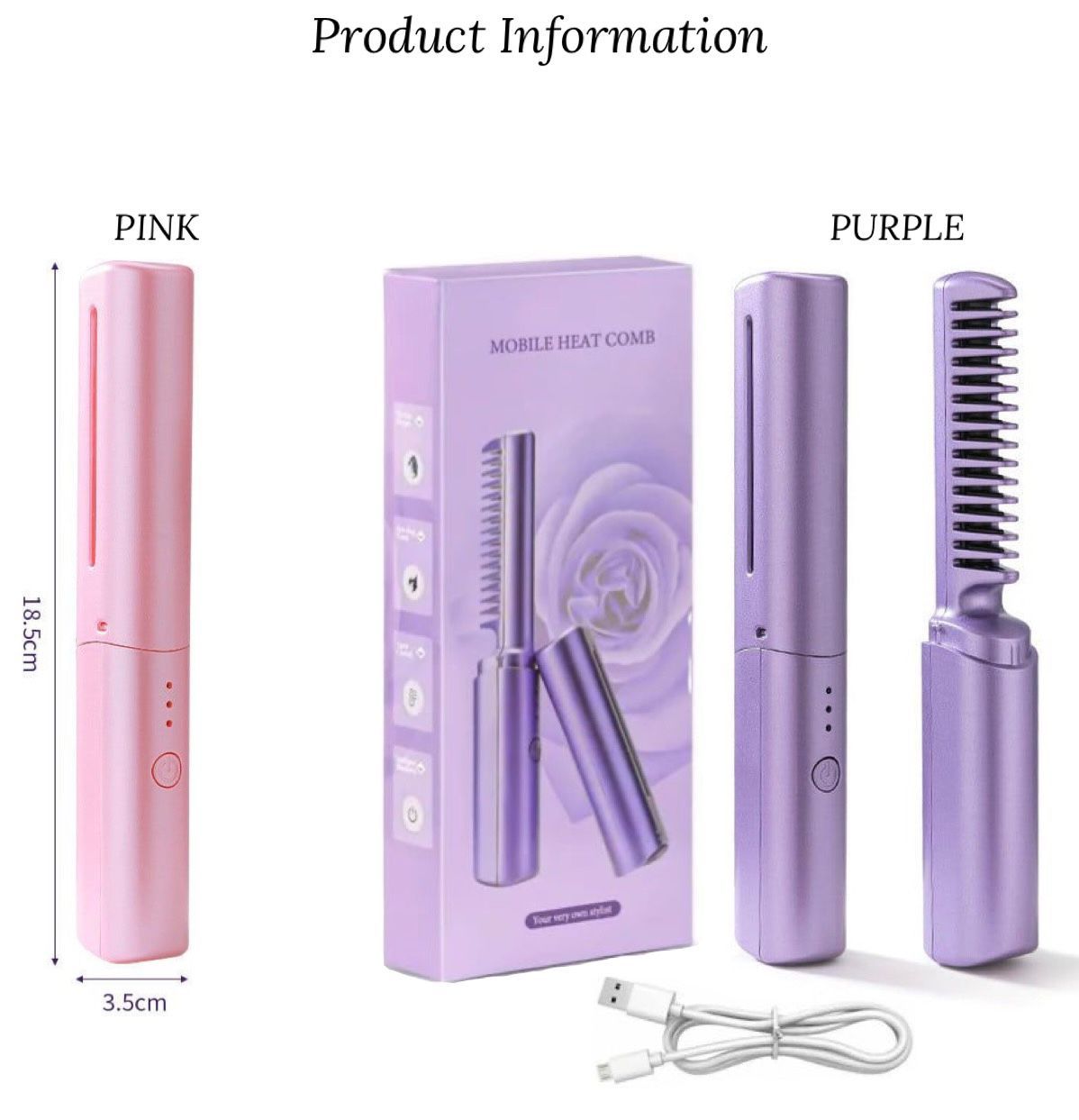 ZS - Portable Rechargeable Travel Heat Comb Hair Straightener