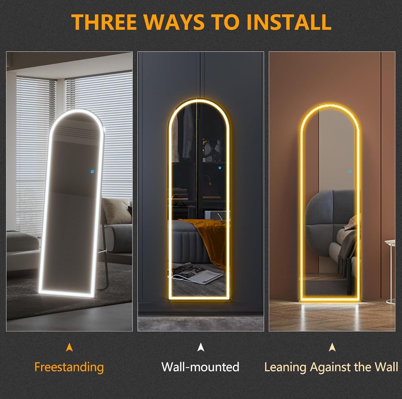ZS - Full Length arched Mirror with LED Lights: 50cm x 160cm