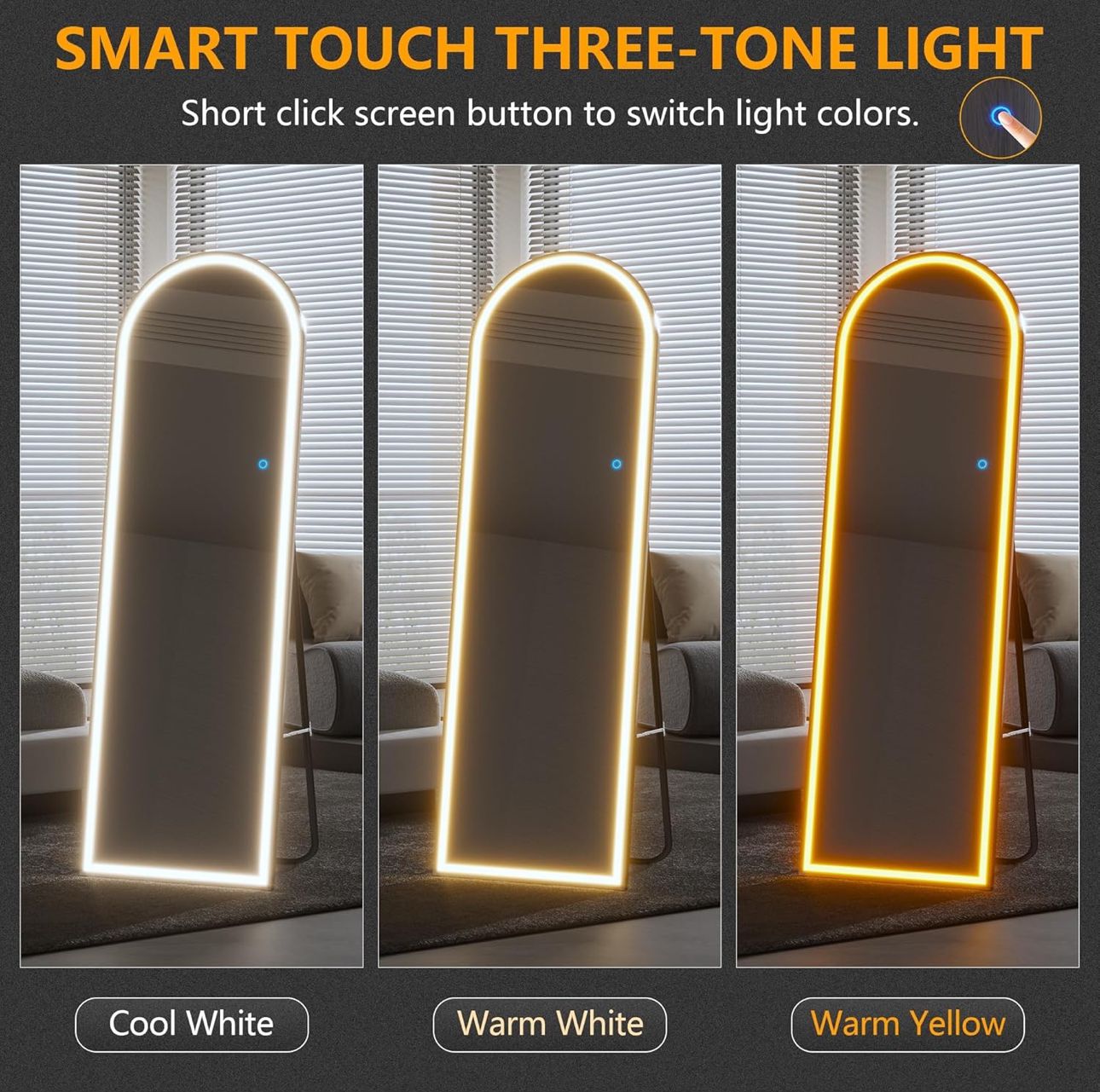 ZS - Full Length arched Mirror with LED Lights: 50cm x 160cm