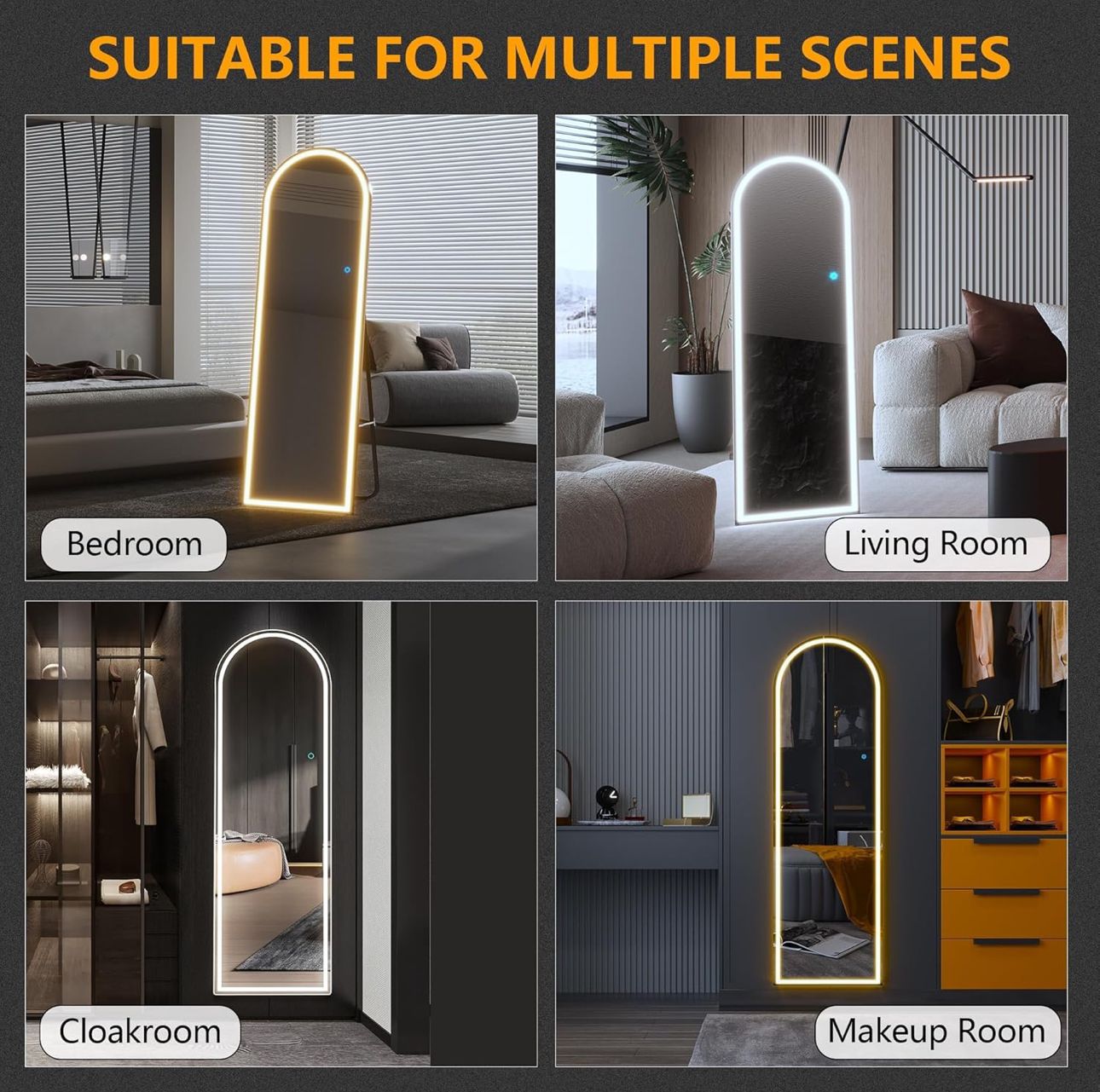 ZS - Full Length arched Mirror with LED Lights: 50cm x 160cm