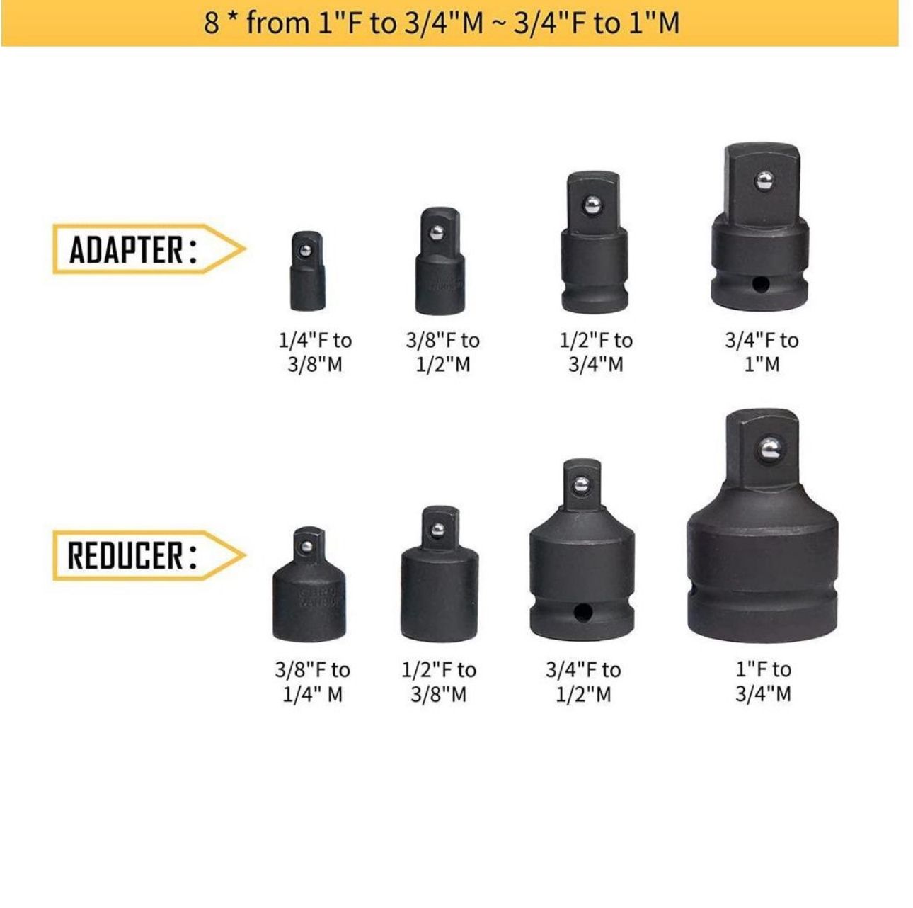 ZS - 8pc Heavy Duty Impact Socket Adapter and Reducer