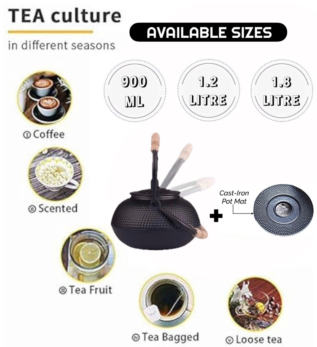 ZS - Cast Iron Kettle with Pot Mat