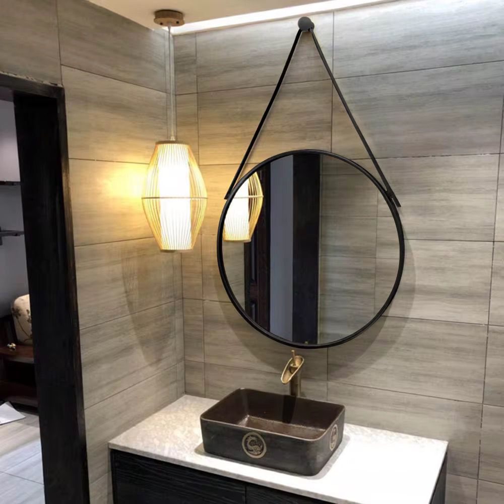 ZS - 48cm Round Hanging Mirror With Leather Strap